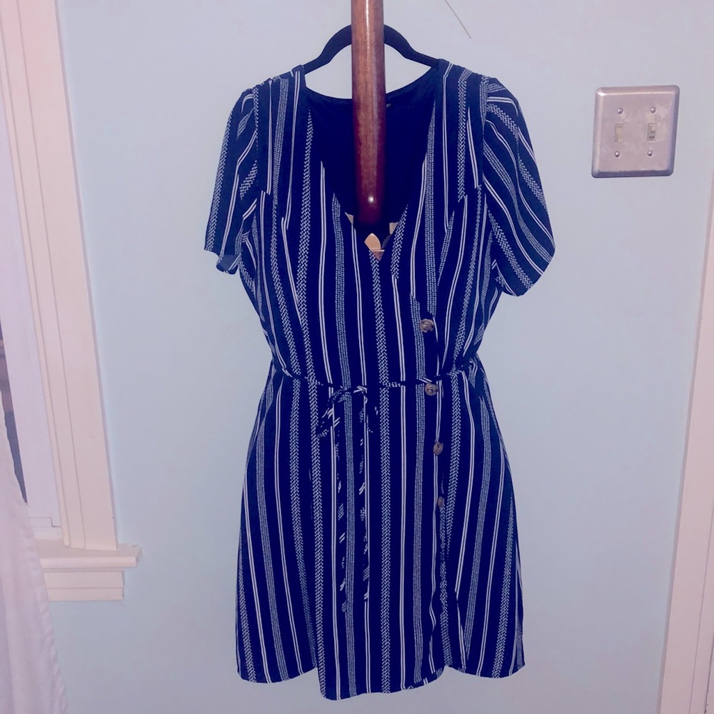 Button wrapped striped dress